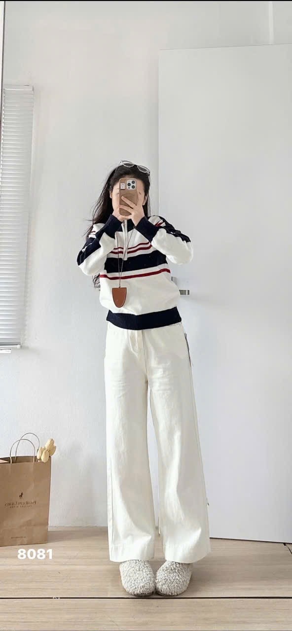 ÁO LEN KẺ CỔ KHOÁ QC THAN PHỐI TRẮNG