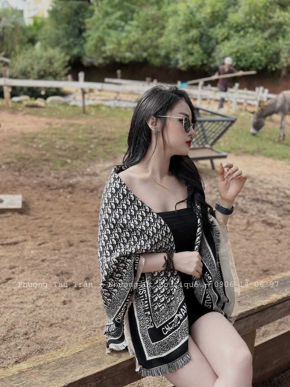 KHĂN DẠ LEN DIORR DÀY MÀU ĐEN QC L1 full tag