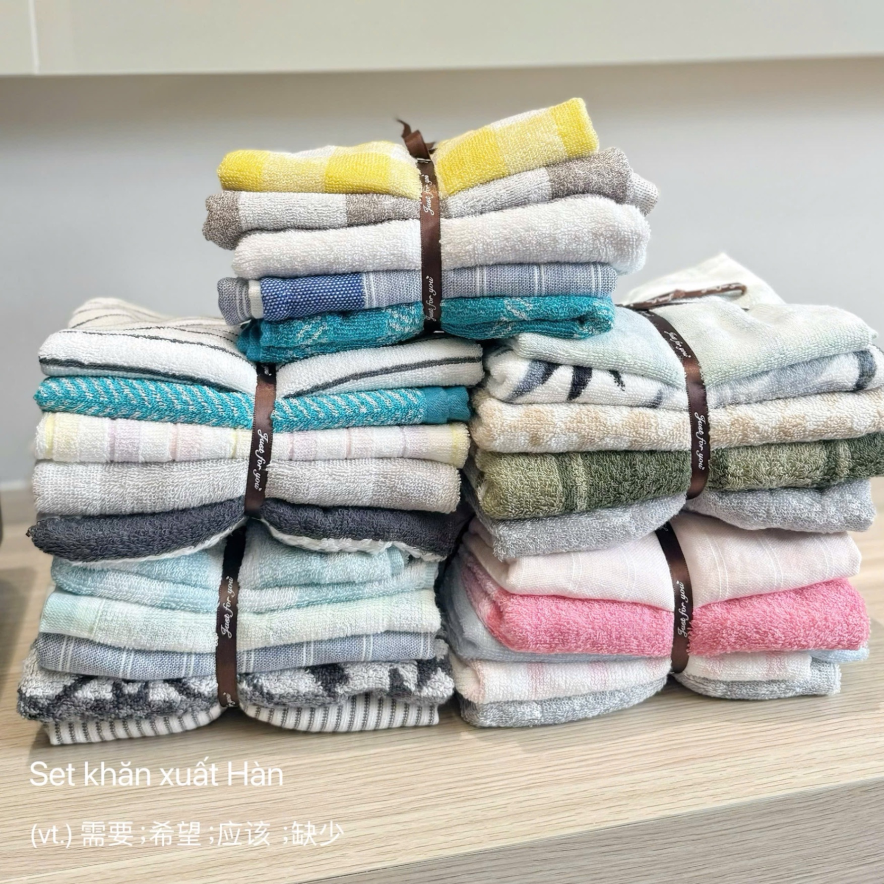 SÉT 5 KHĂN TẮM XUẤT HÀN LOẠI DÀY CÓ KẺ