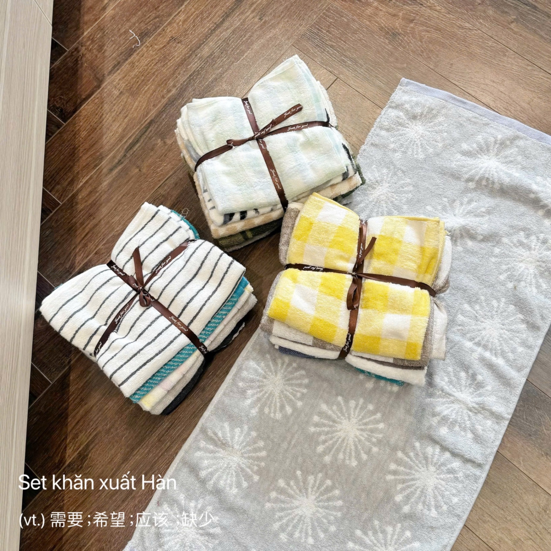 SÉT 5 KHĂN TẮM XUẤT HÀN LOẠI DÀY CÓ KẺ