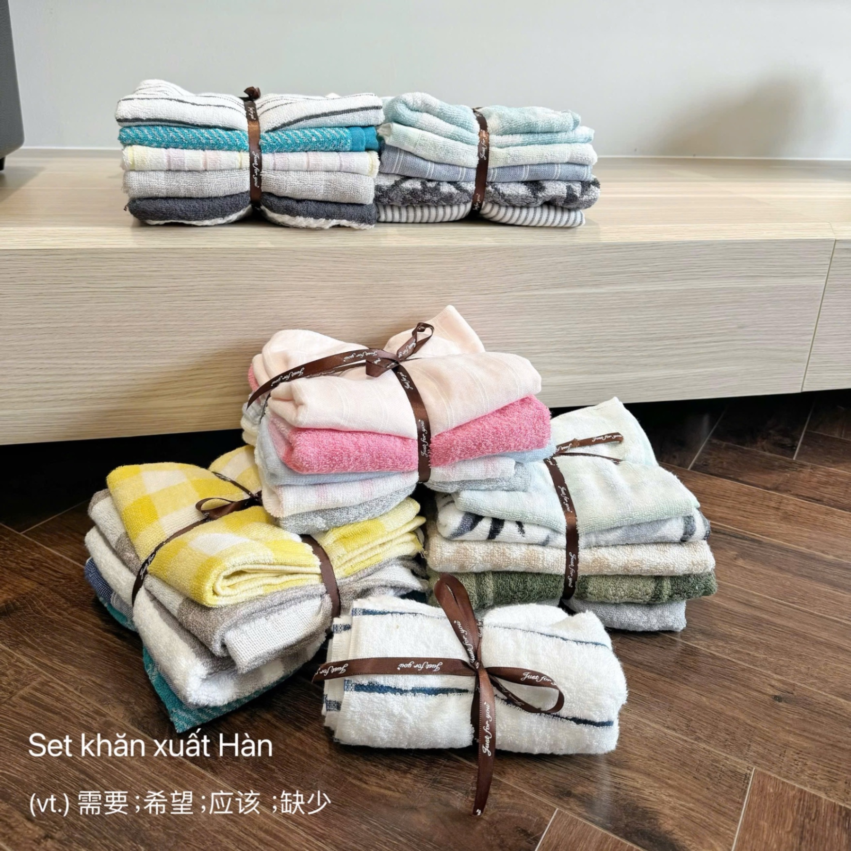 SÉT 5 KHĂN TẮM XUẤT HÀN LOẠI DÀY CÓ KẺ