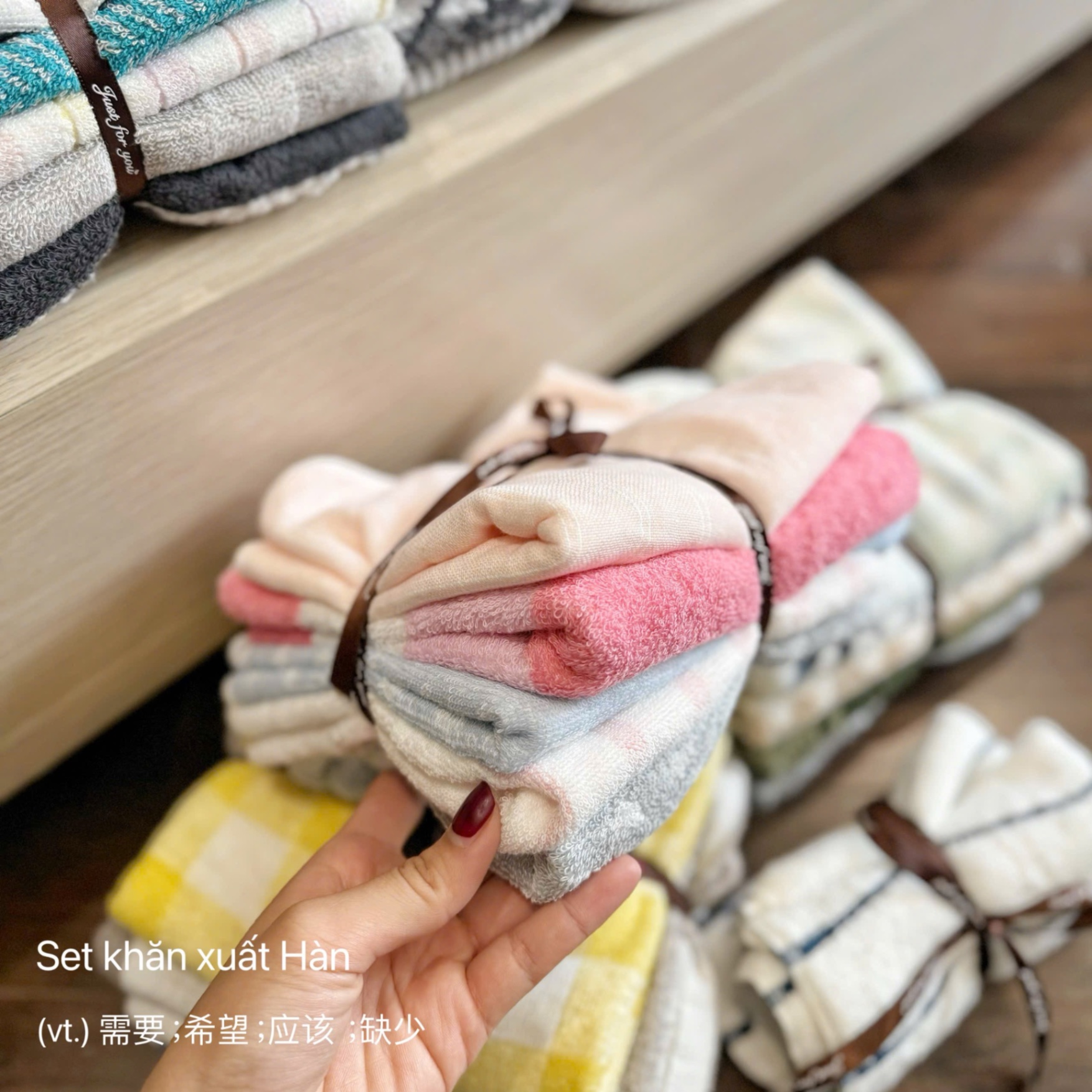 SÉT 5 KHĂN TẮM XUẤT HÀN LOẠI DÀY CÓ KẺ