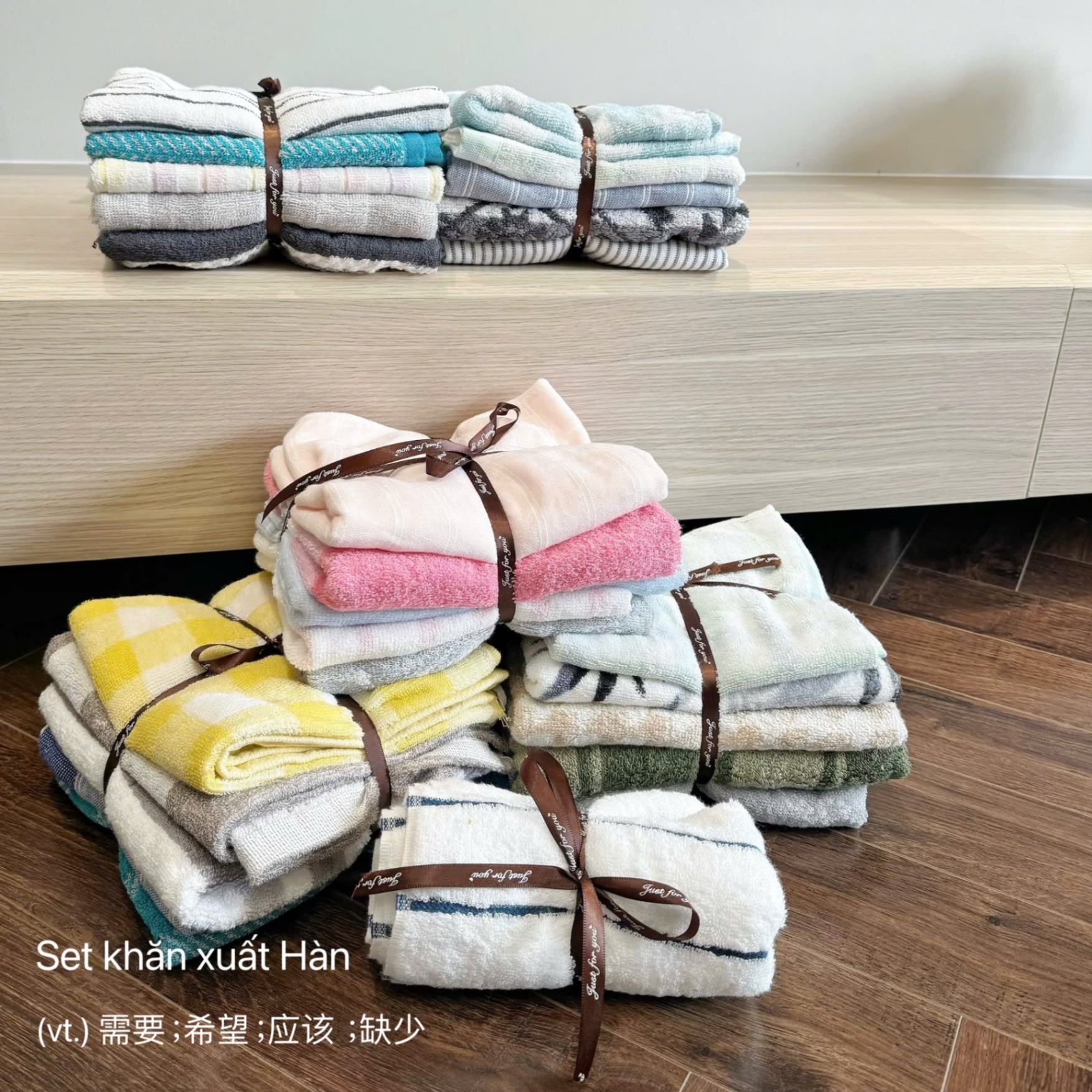 SÉT 5 KHĂN TẮM XUẤT HÀN LOẠI DÀY CÓ KẺ