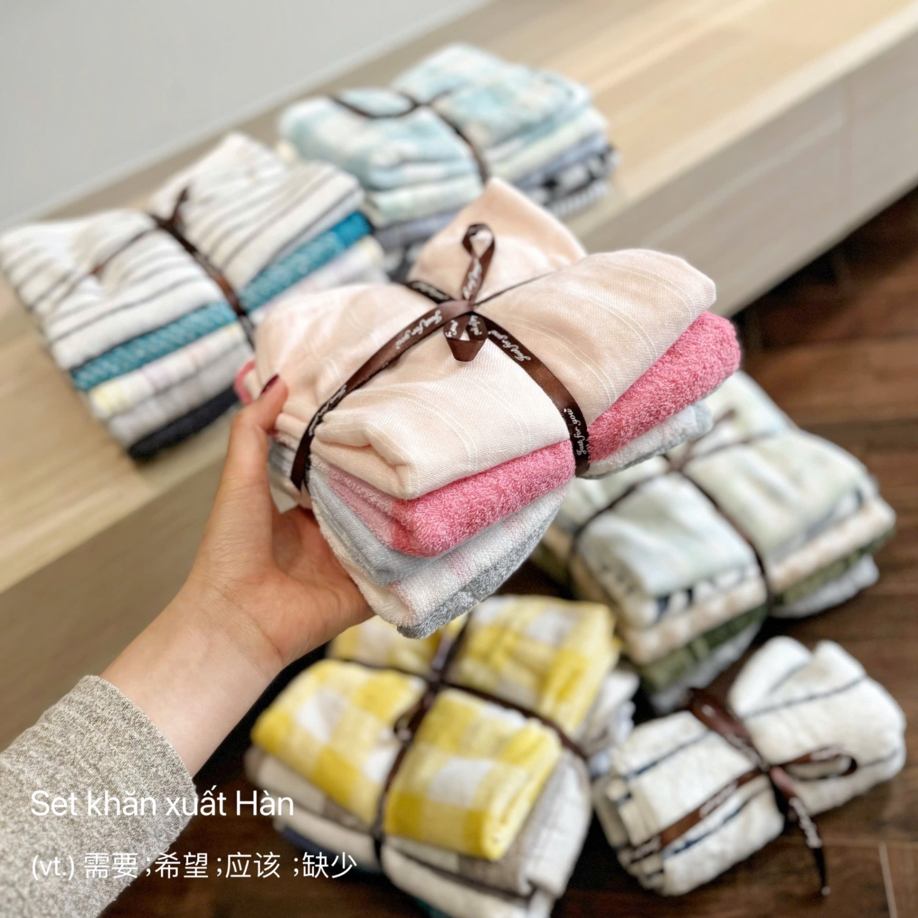SÉT 5 KHĂN TẮM XUẤT HÀN LOẠI DÀY CÓ KẺ