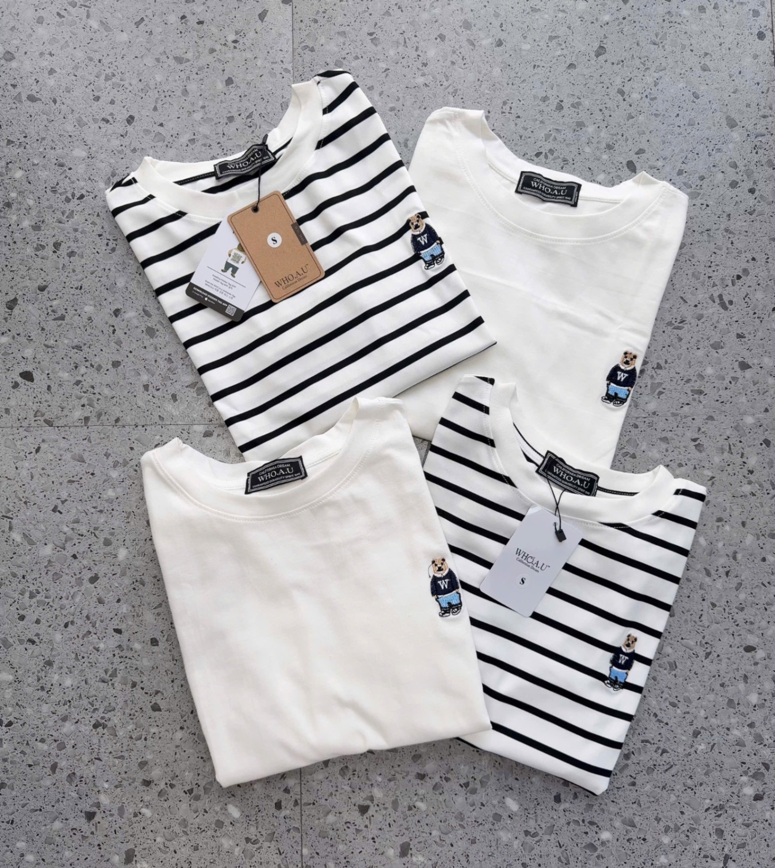 Hàng nhà máy - SET 2 ÁO PULL DT THÊU GẤU WHOU TRẮNG KE