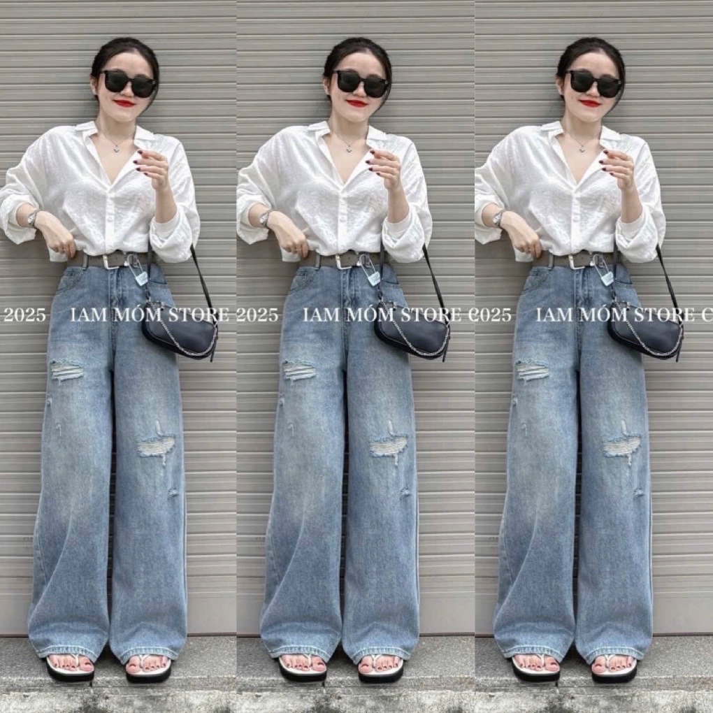 QUẦN JEAN SUÔNG XANH RÁCH 2 GỐI CT1166 - M3655