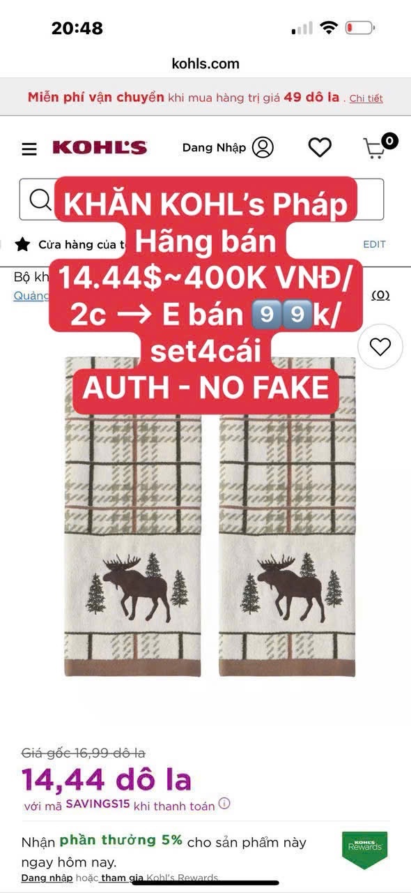 SET 5 KHĂN KOHL’S XUẤT DƯ