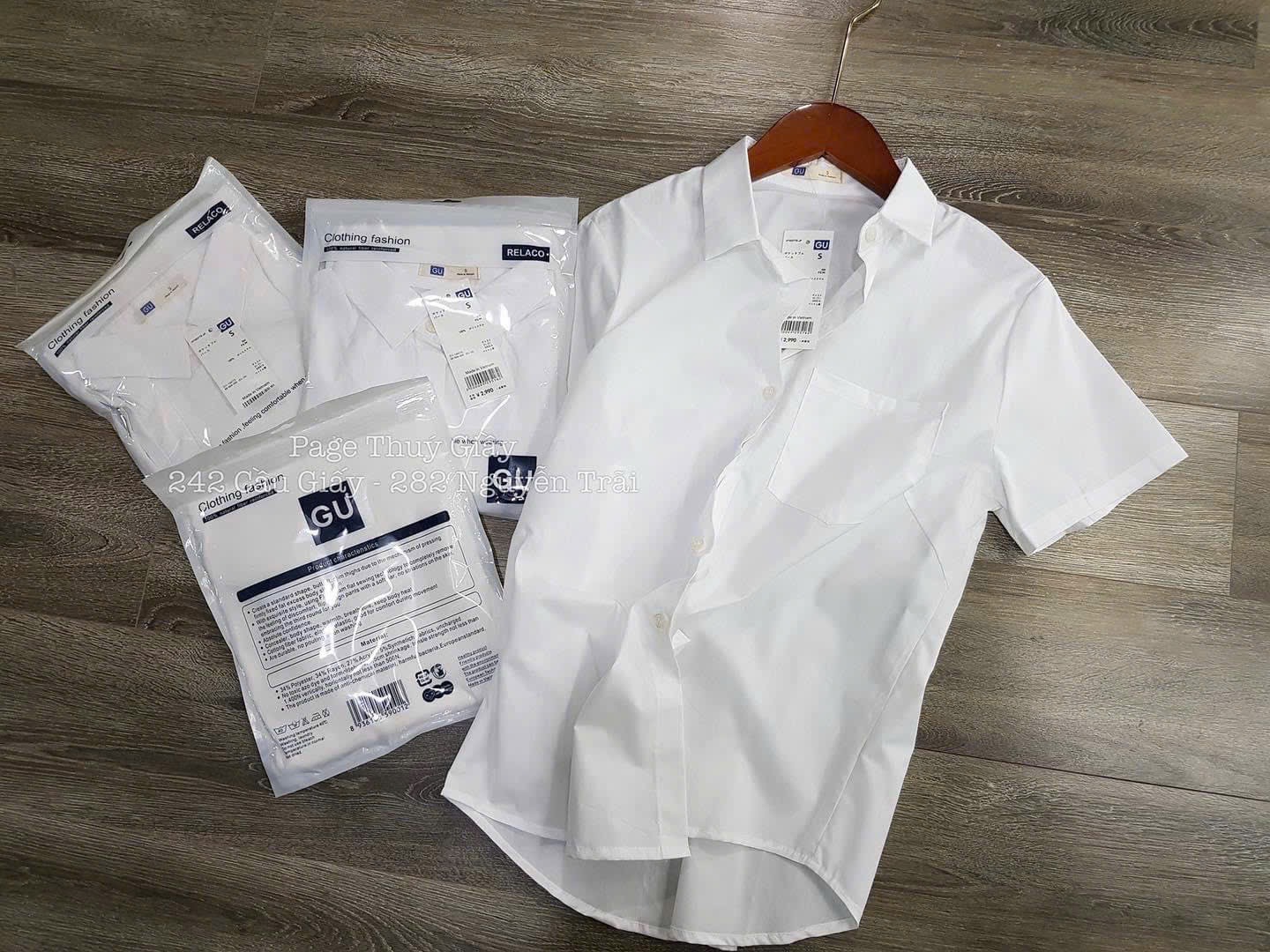 ÁO SƠ MI GU TRẮNG CỘC TAY