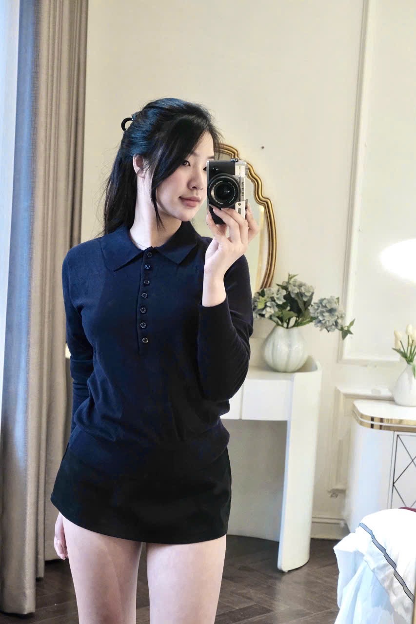Hàng nhà máy - ÁO LEN POLO ZRF MÀU XANH THAN DÀI TAY