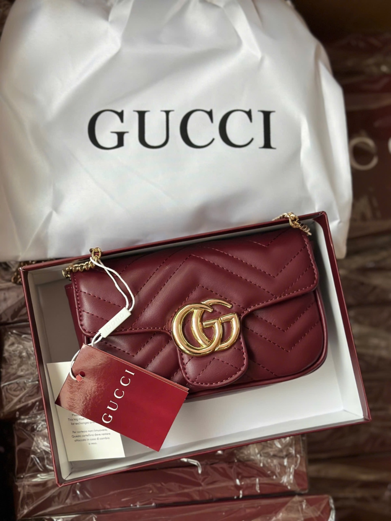 TÚI XÁCH GUCI BURGUNDY HOT FULL BOX XUẤT DƯ