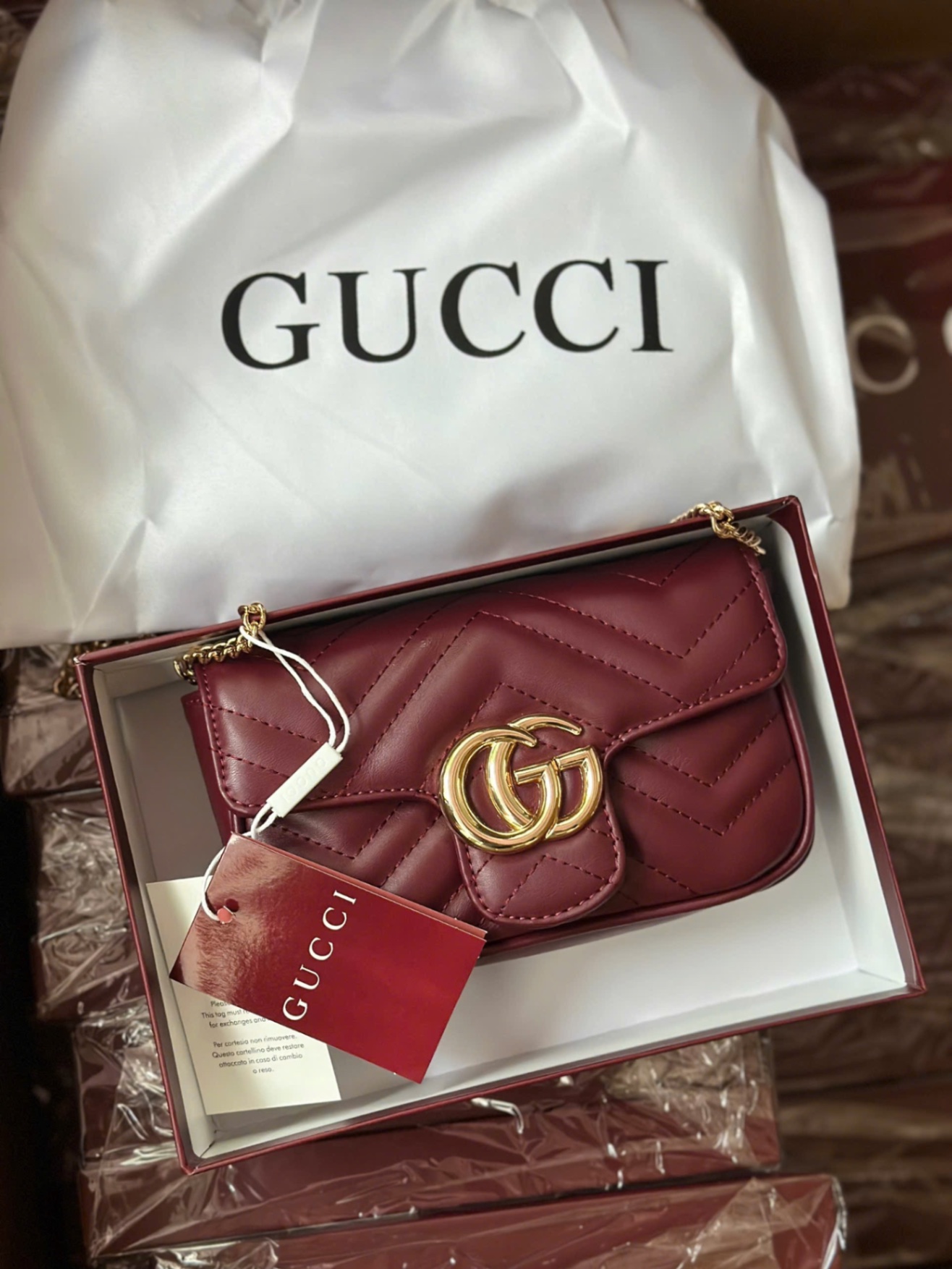 TÚI XÁCH GUCI BURGUNDY HOT FULL BOX XUẤT DƯ