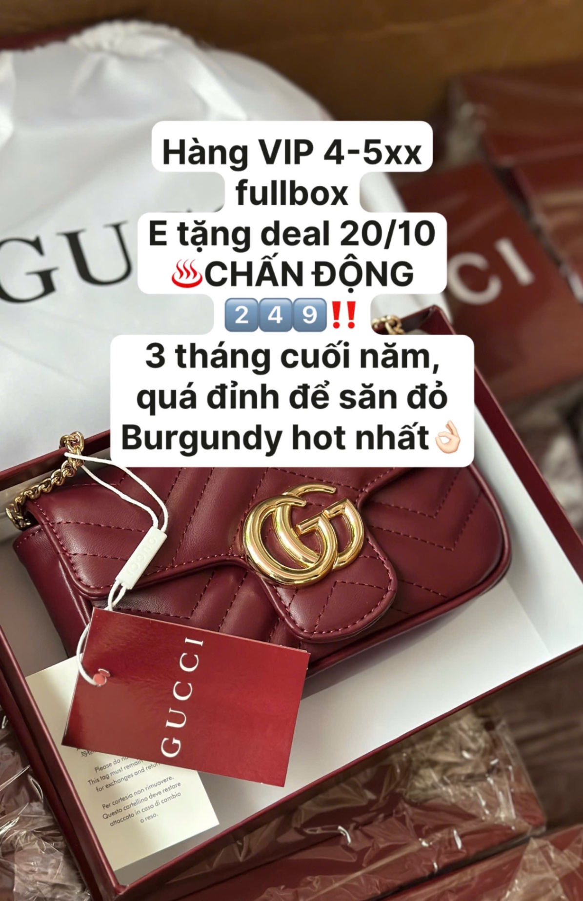 TÚI XÁCH GUCI BURGUNDY HOT FULL BOX XUẤT DƯ