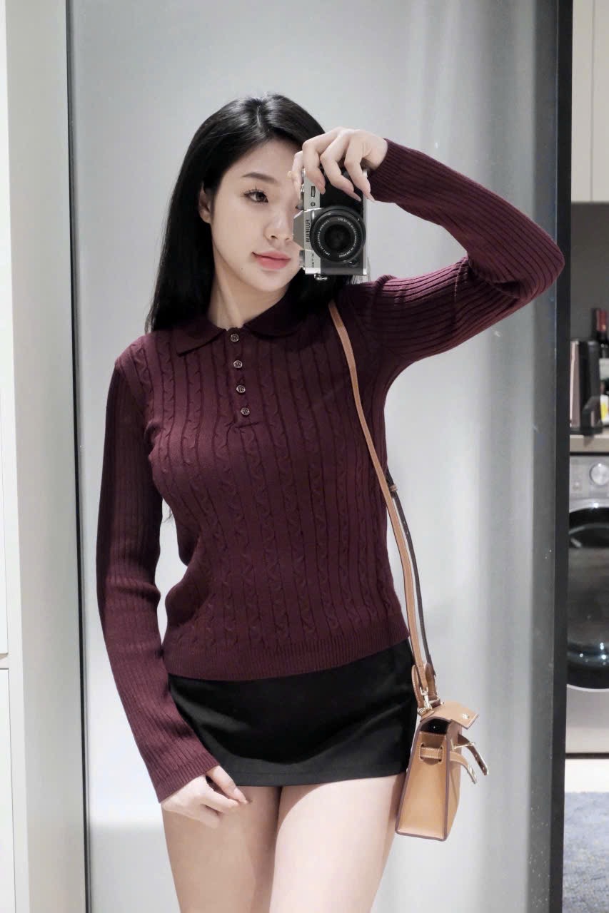 Hàng nhà máy - ÁO LEN GÂN THỪNG ĐỎ ĐÔ DT