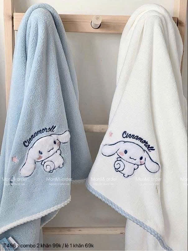 SET 2 KHĂN TẮM CINAMORO TONE XANH TRANG QC