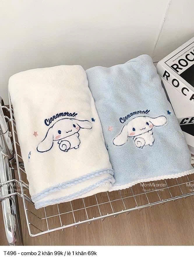 SET 2 KHĂN TẮM CINAMORO TONE XANH TRANG QC
