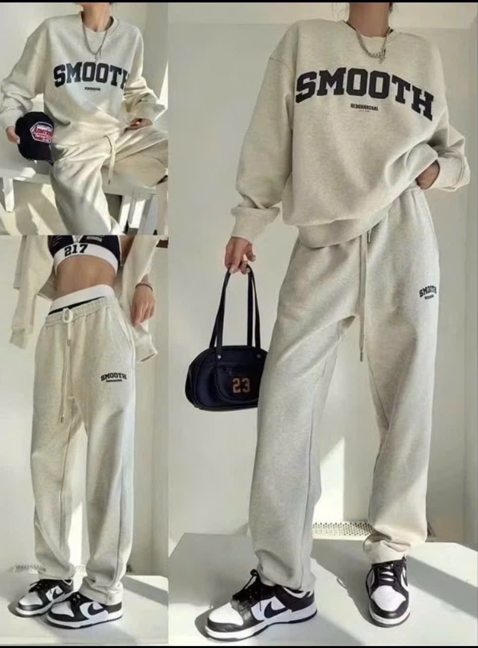 BỘ NỈ XÁM CHỮ SMOOTH NỮ
