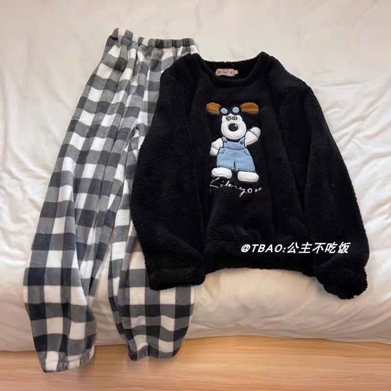 BỘ BÔNG QC ĐEN HÌNH CÚN QUẦN KẺ
