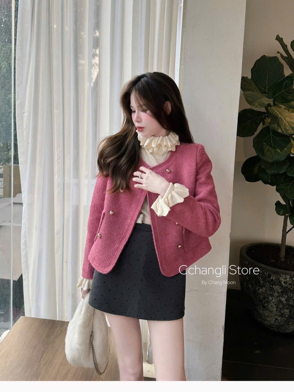 Hàng QCCC - AO KHOÁC DẠ ÉP MÀU HỒNG CÚC ĐỔNG QC