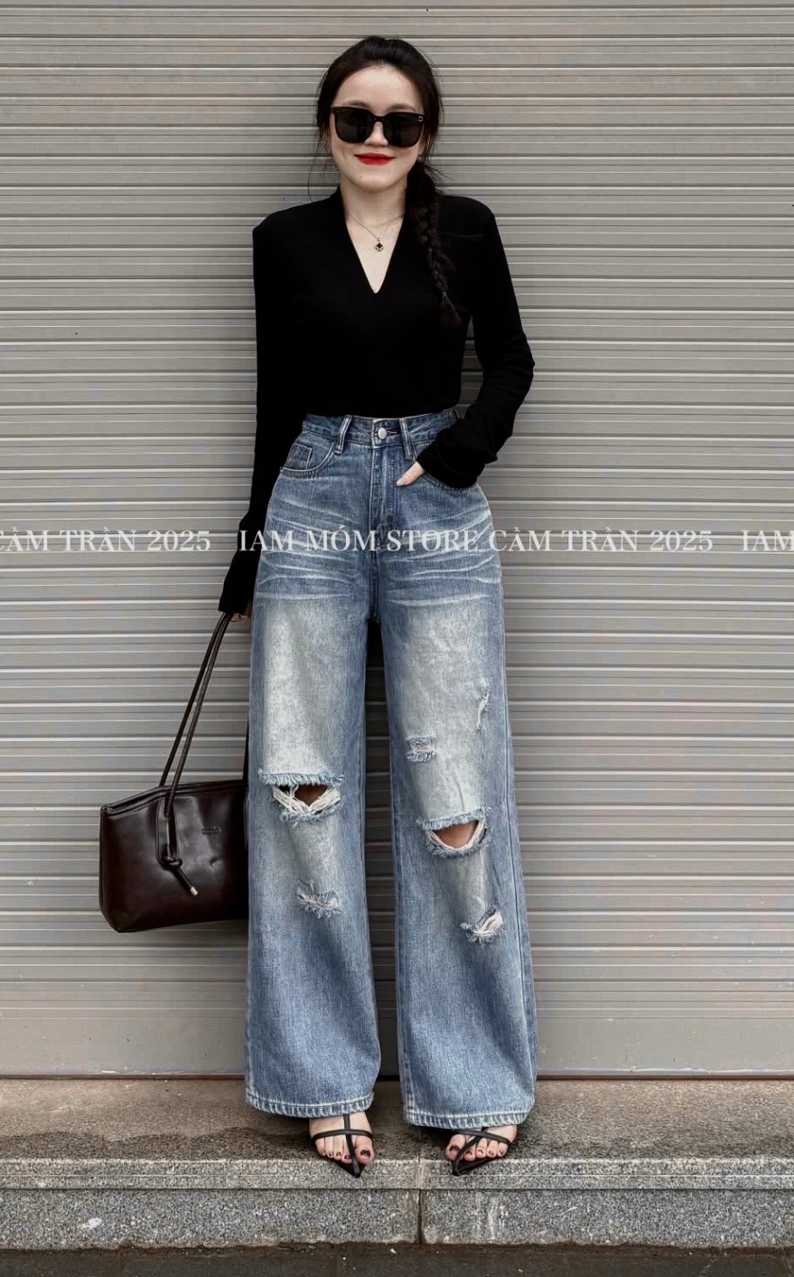 QUẦN JEAN SUÔNG RÁCH THÊU V M3020