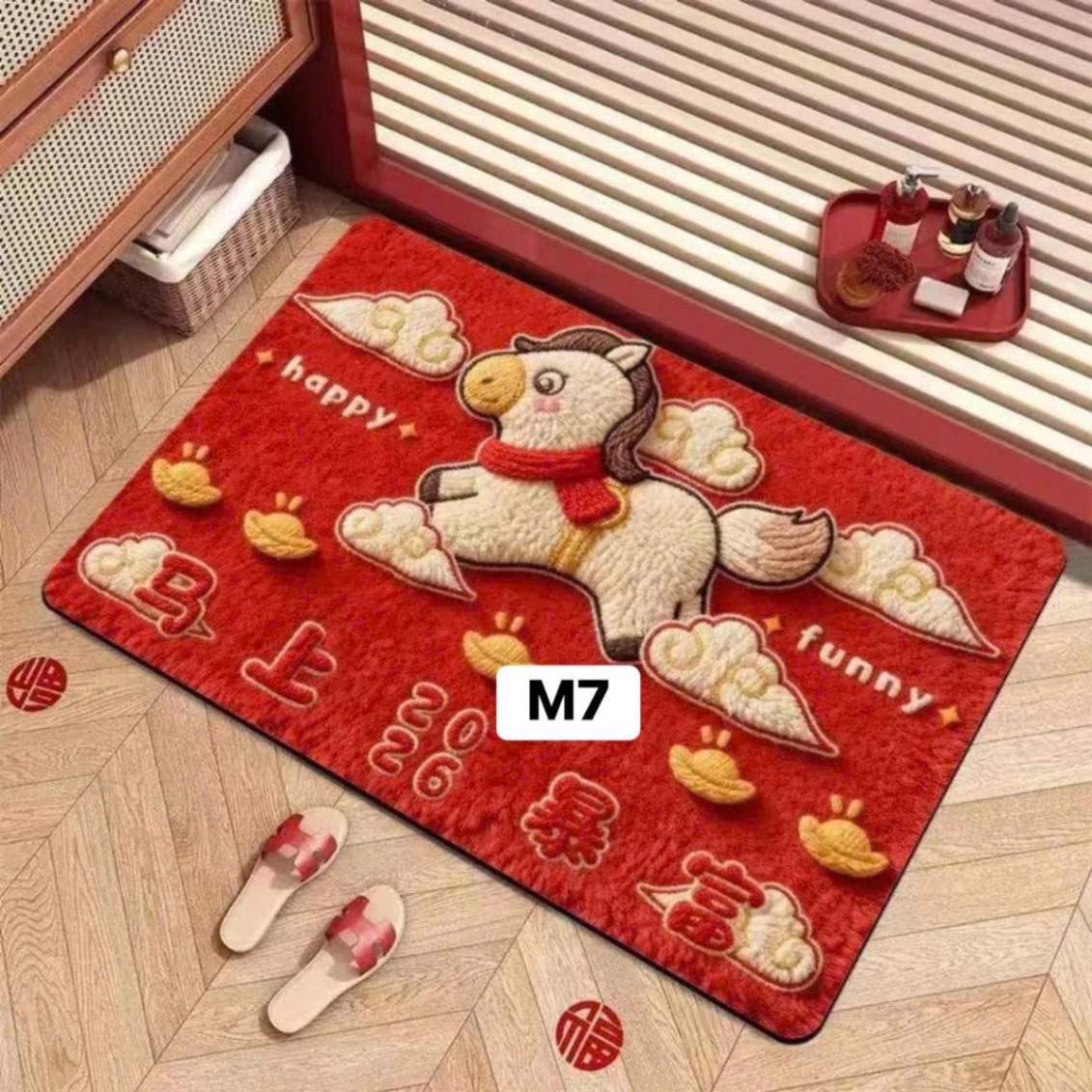 SET 4 THẢM HÌNH NGỰA MÀU ĐỎ - random