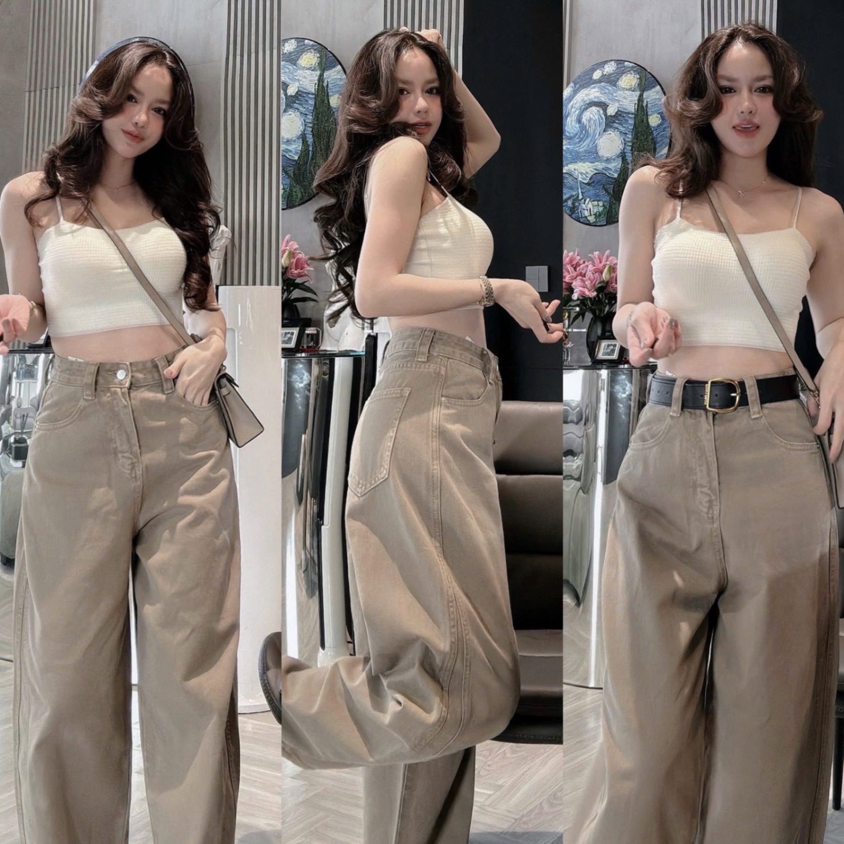 M2220 - QUẦN JEAN SUÔNG NÂU CAN CHÉO SƯỜN