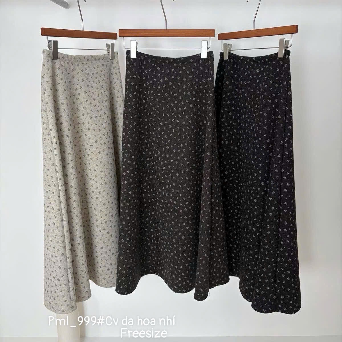 CHÂN VÁY DẠ MIDI HOA NHÍ QC 3 MÀU