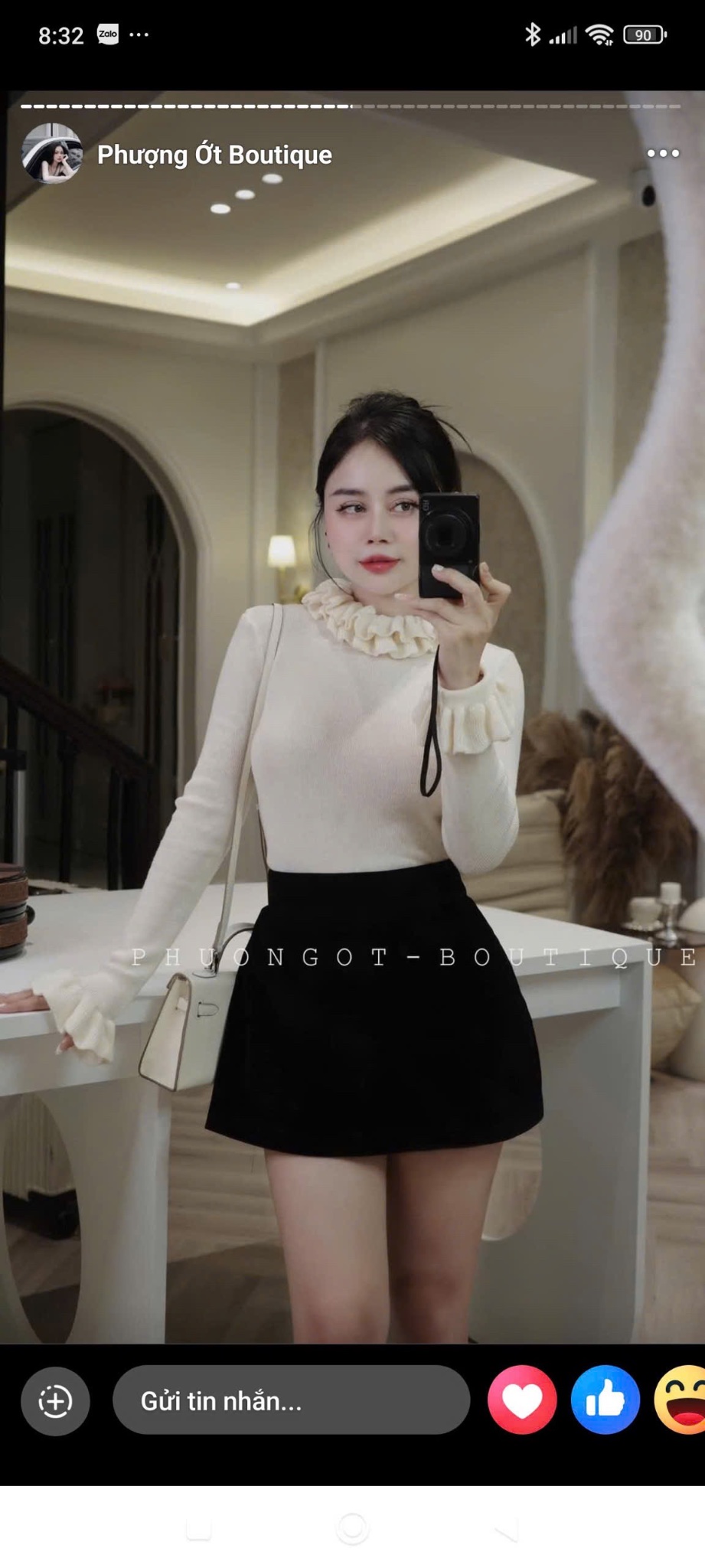 ÁO LEN CỔ TAY BÈO QC MÀU KEM
