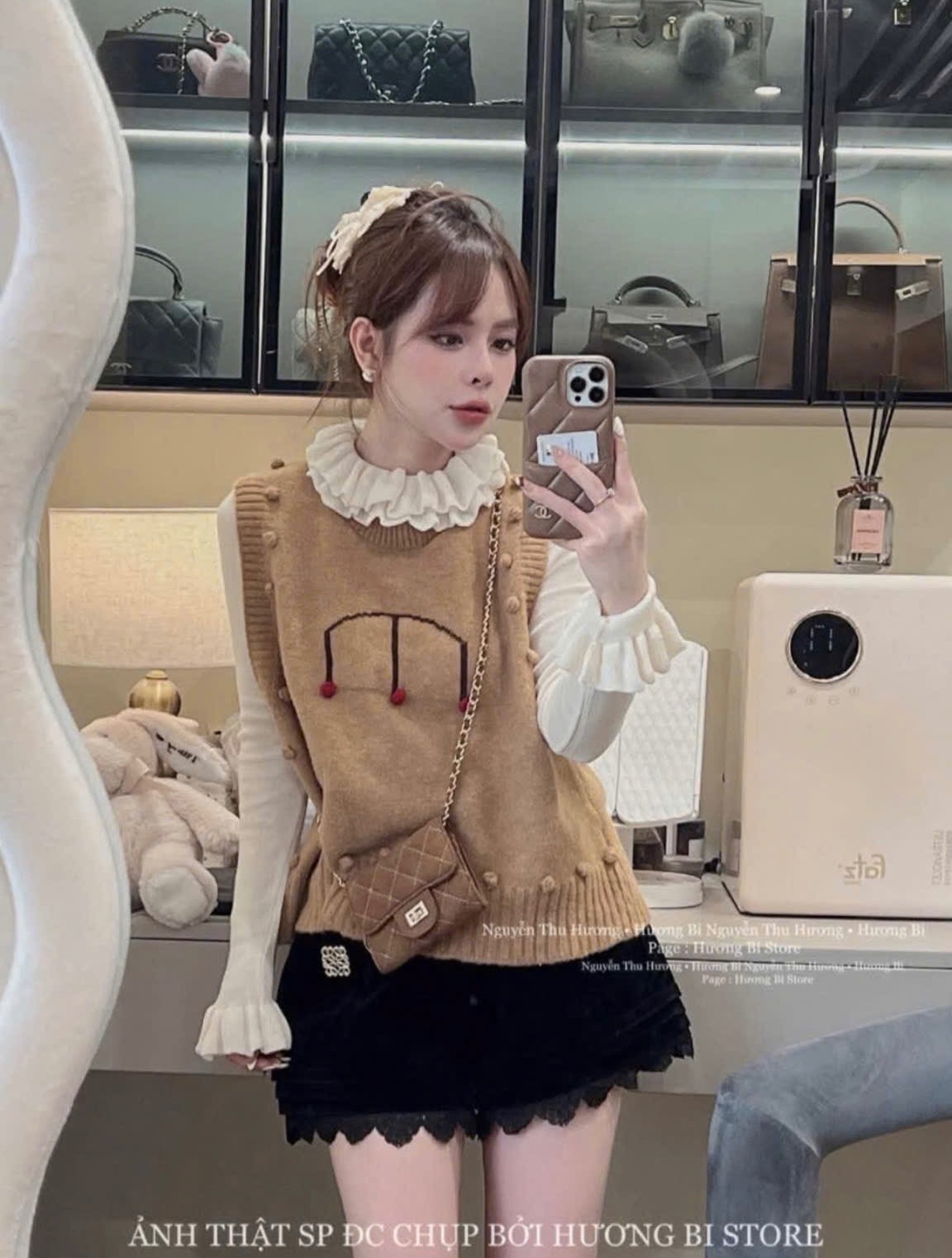 ÁO LEN CỔ TAY BÈO QC MÀU KEM