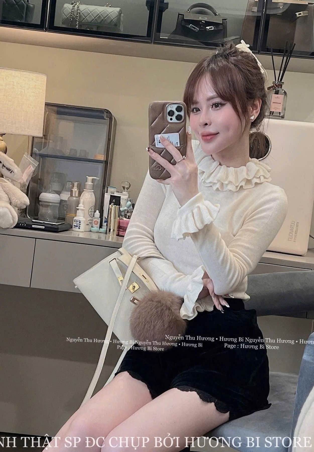 ÁO LEN CỔ TAY BÈO QC MÀU KEM