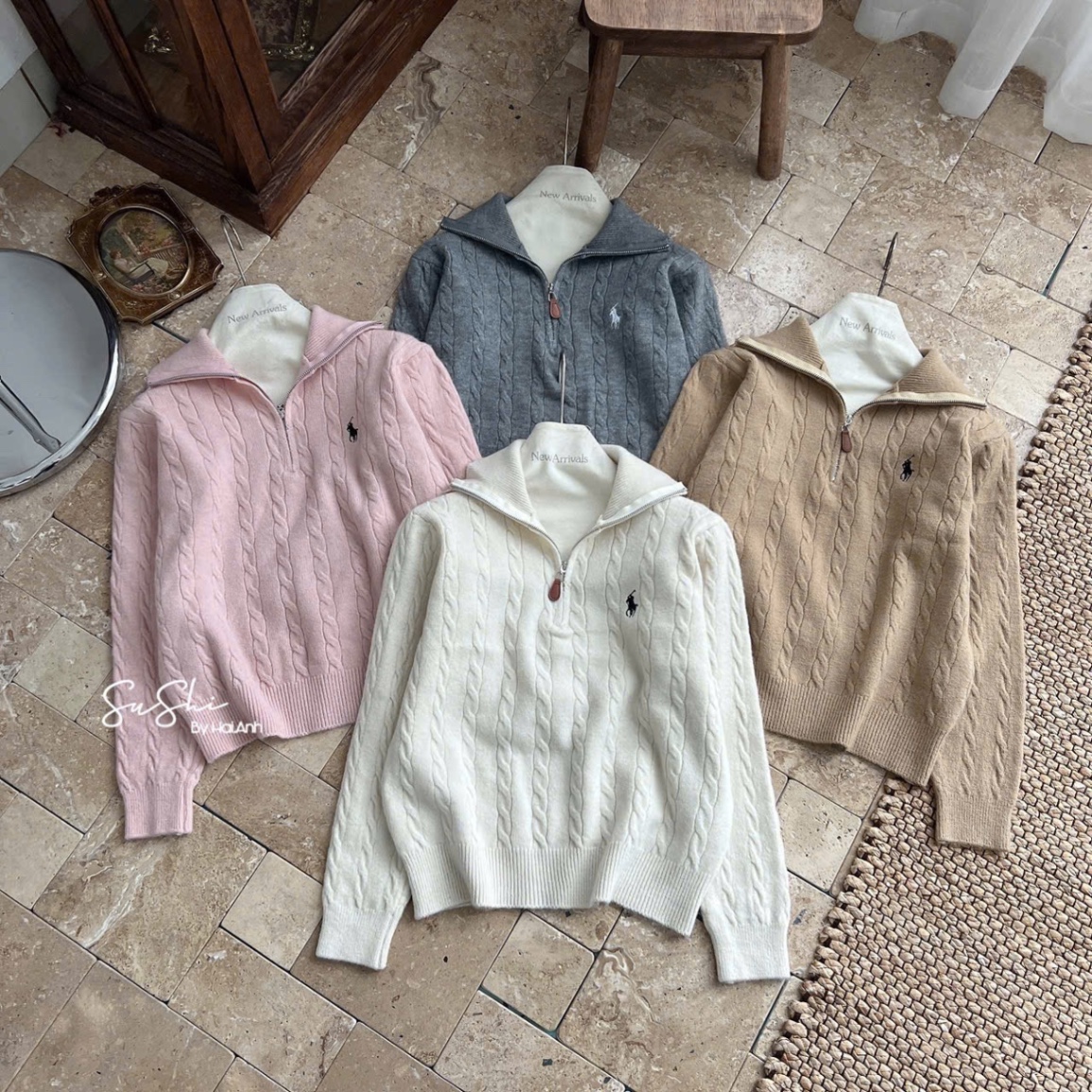 ÁO LEN POLO THÊU NGỰA CỔ KHOÁ QC