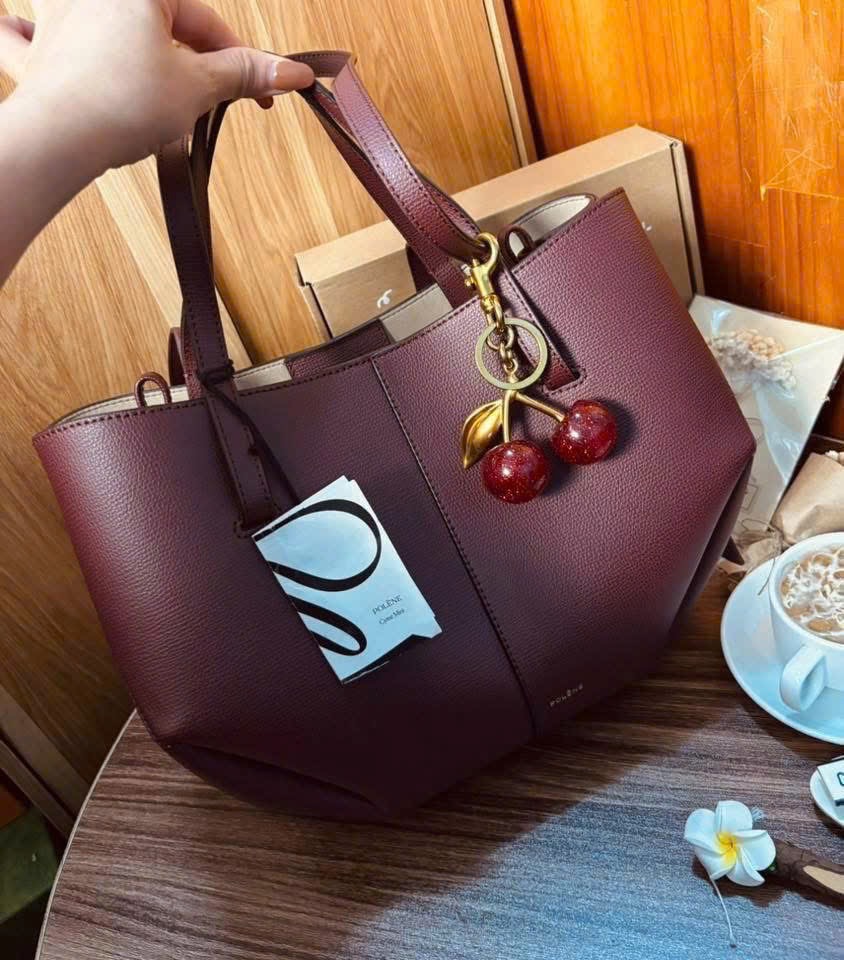 TÚI XÁCH POLENE DA THẬT MÀU ĐỎ CHERRY