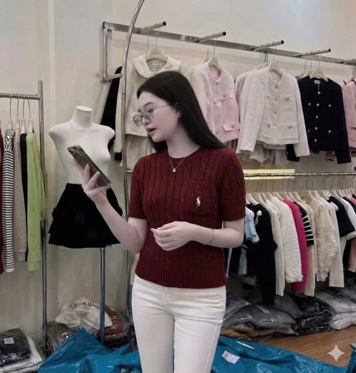 ÁO LEN CỘC THỪNG THÊU NGỰA TÚI NGỰC ĐỎ
