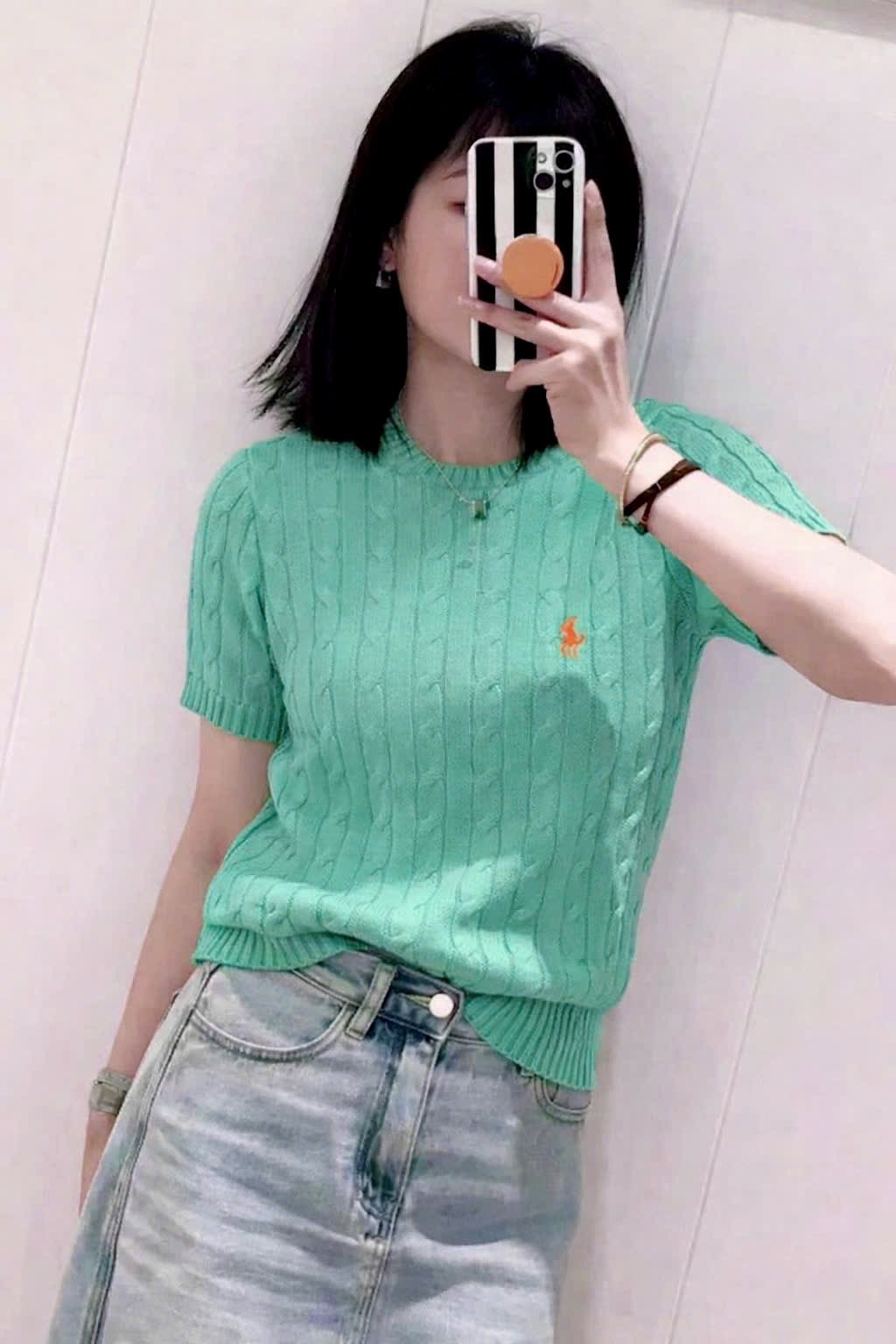 Hàng nhà máy - Cộc - ÁO LEN THỪNG THEU NGỰA CỘC TAY XANH NGOC