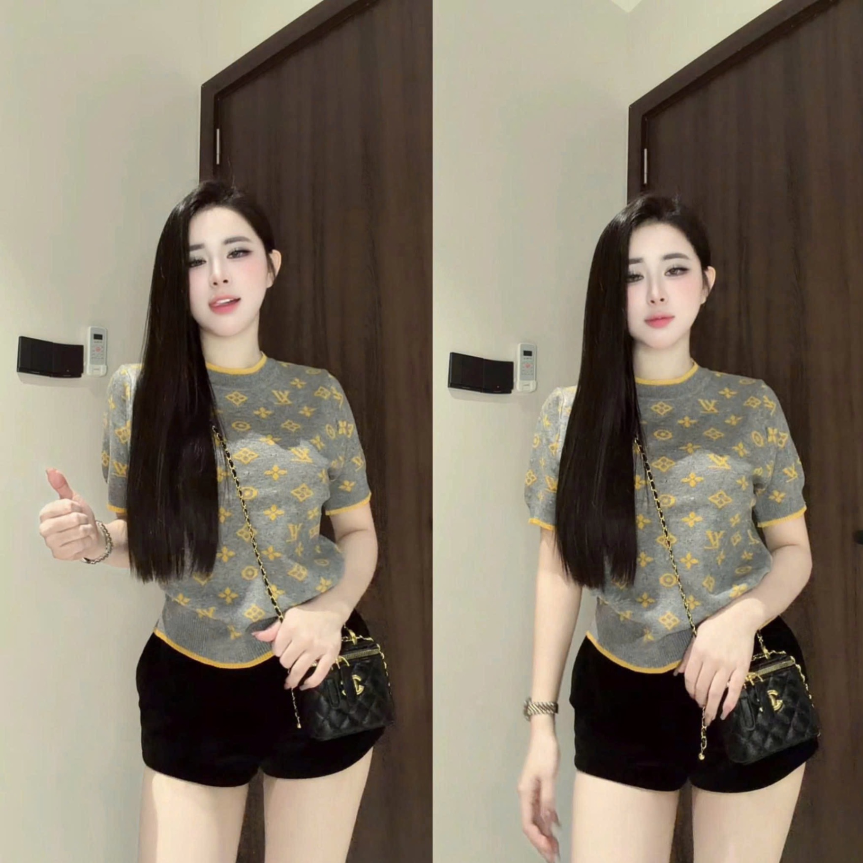 ÁO LEN CỘC LV XÁM VÀNG