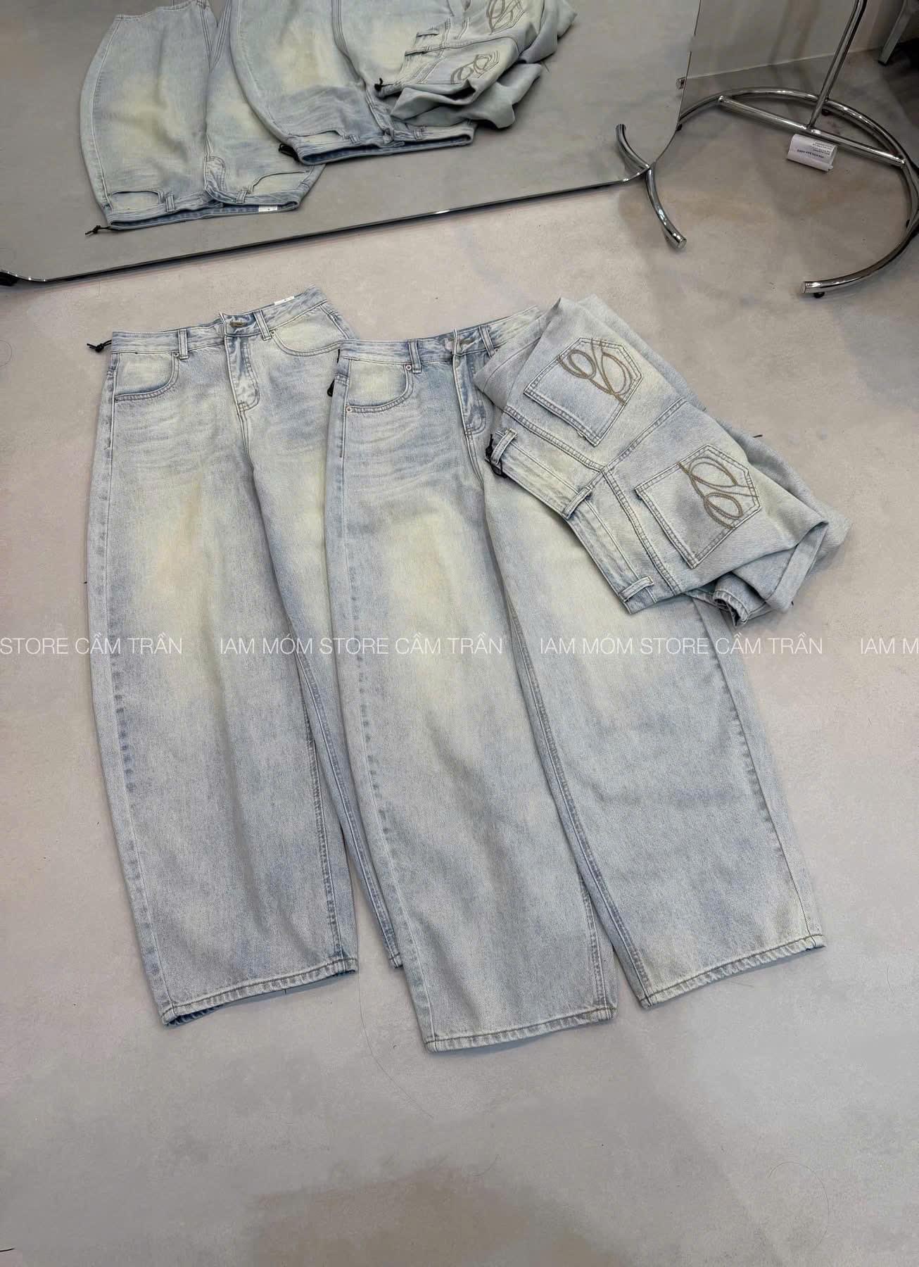 QUẦN JEAN SUÔNG XANH THÊU TÚI