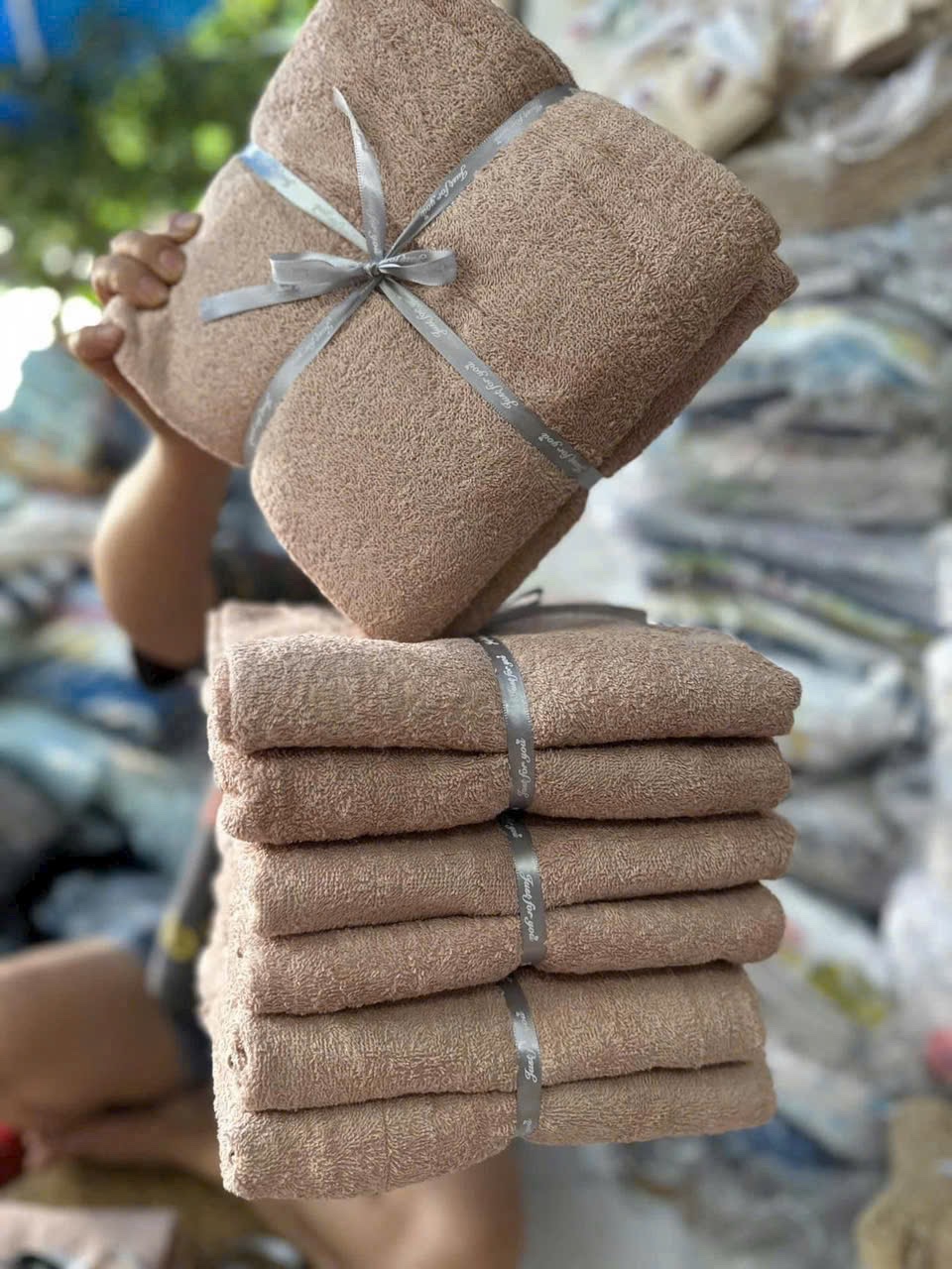 SET 2 KHĂN TẮM SỢI TRE BE NÂU