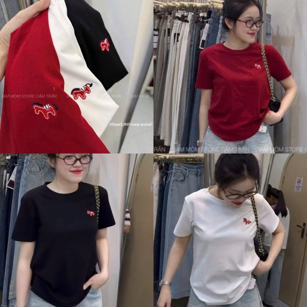 SET 3 ÁO CỘC THÊU NGỰA ĐEN TRẮNG ĐỎ
