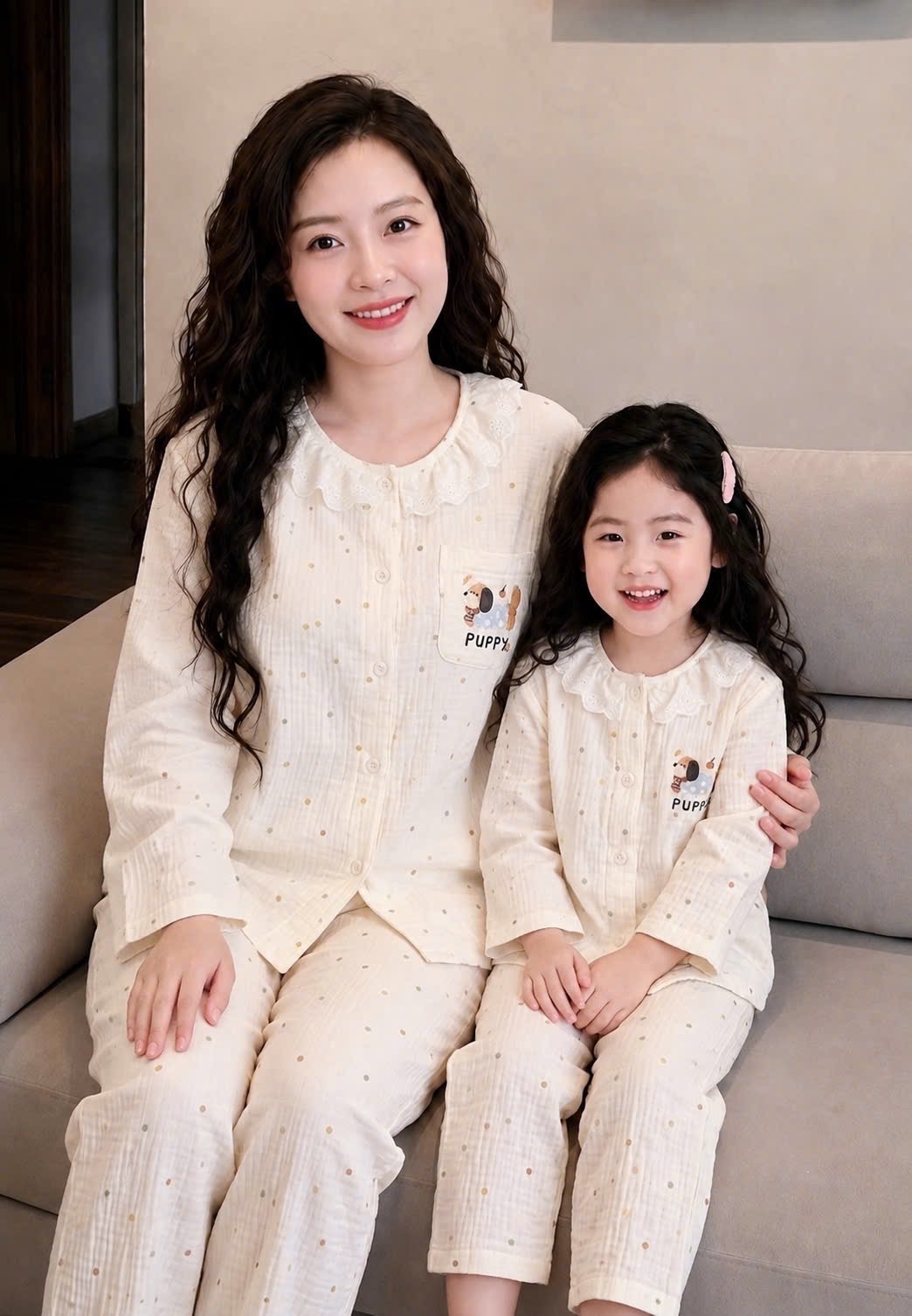 SÉT MẸ CON CỔ REN 2 MÀU