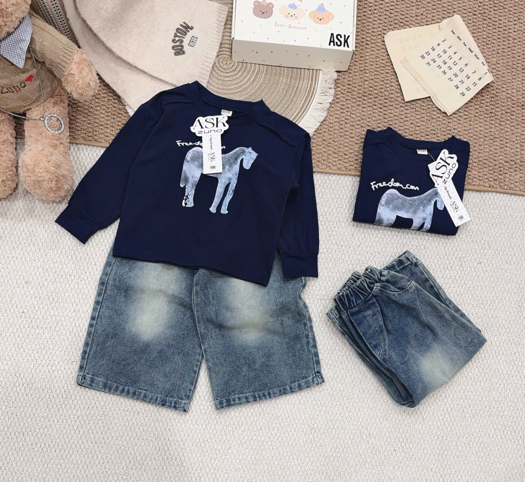 SÉT BỘ NGƯA QUẦN JEAN CHO BÉ TRAI
