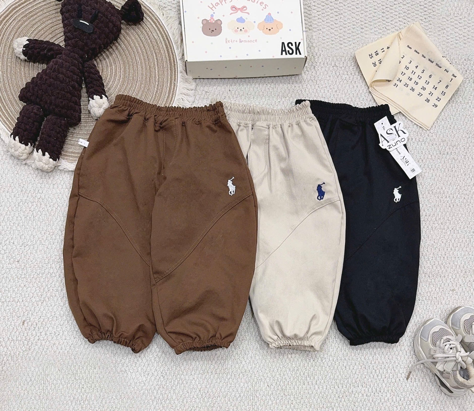 SÉT 3 QUẦN BOM KAKI THÊU NGỰA CHO BT
