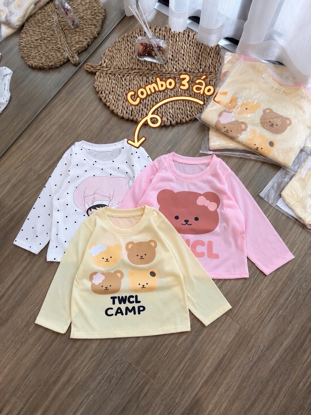 SÉT 3 ÁO COTTON GIẤY HÌNH THÚ CHO BG