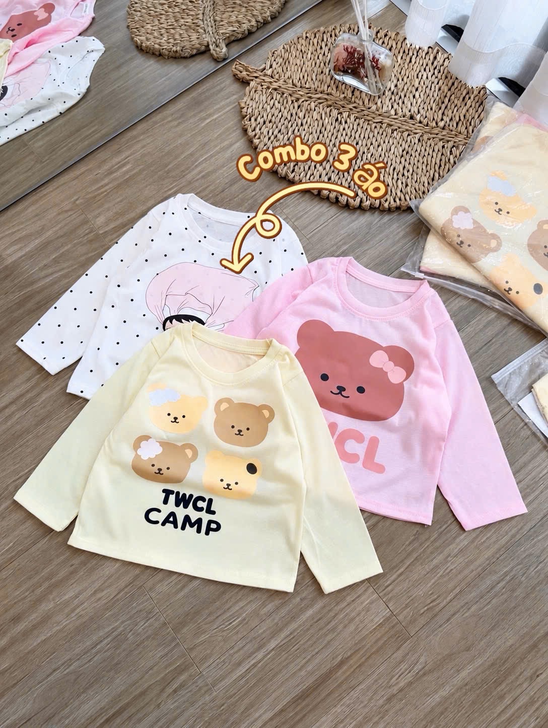SÉT 3 ÁO COTTON GIẤY HÌNH THÚ CHO BG