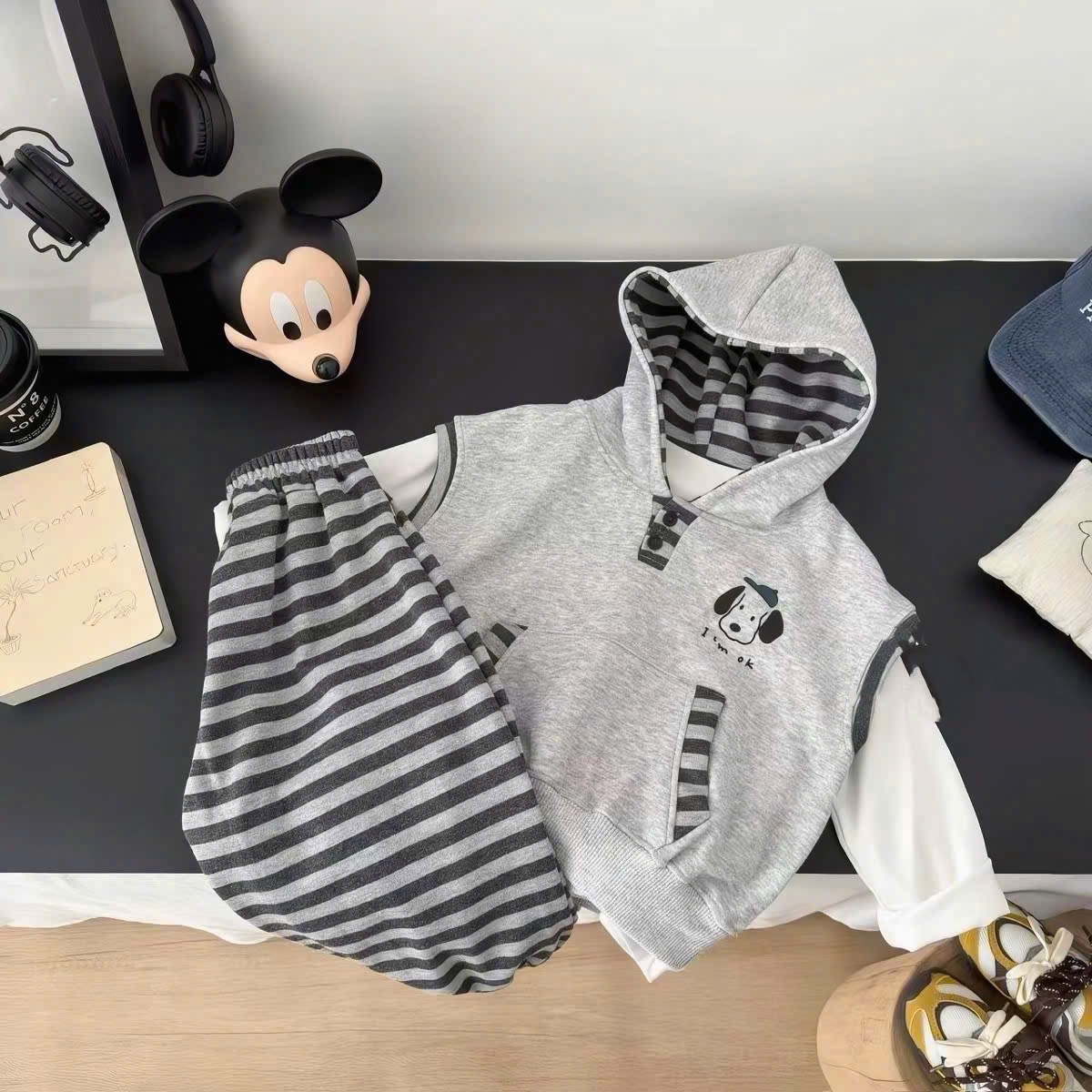SÉT 3CT NỈ MŨ QUẦN KẺ