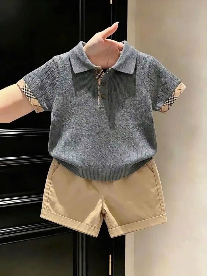 BỘ LEN ÁO GHI QUẦN MÀU BE CỘC TAY CHO BT
