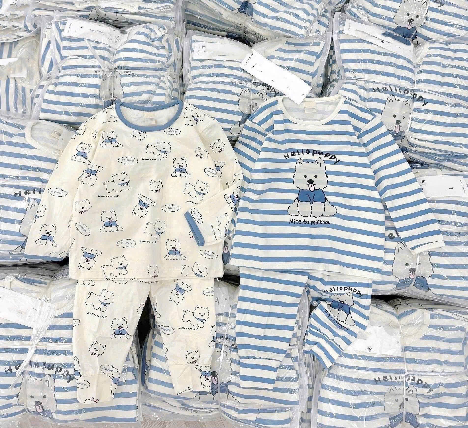 SÉT 2 BỘ HÌNH CÚN KẺ XANH BE DÀI TAY CHO NỮ