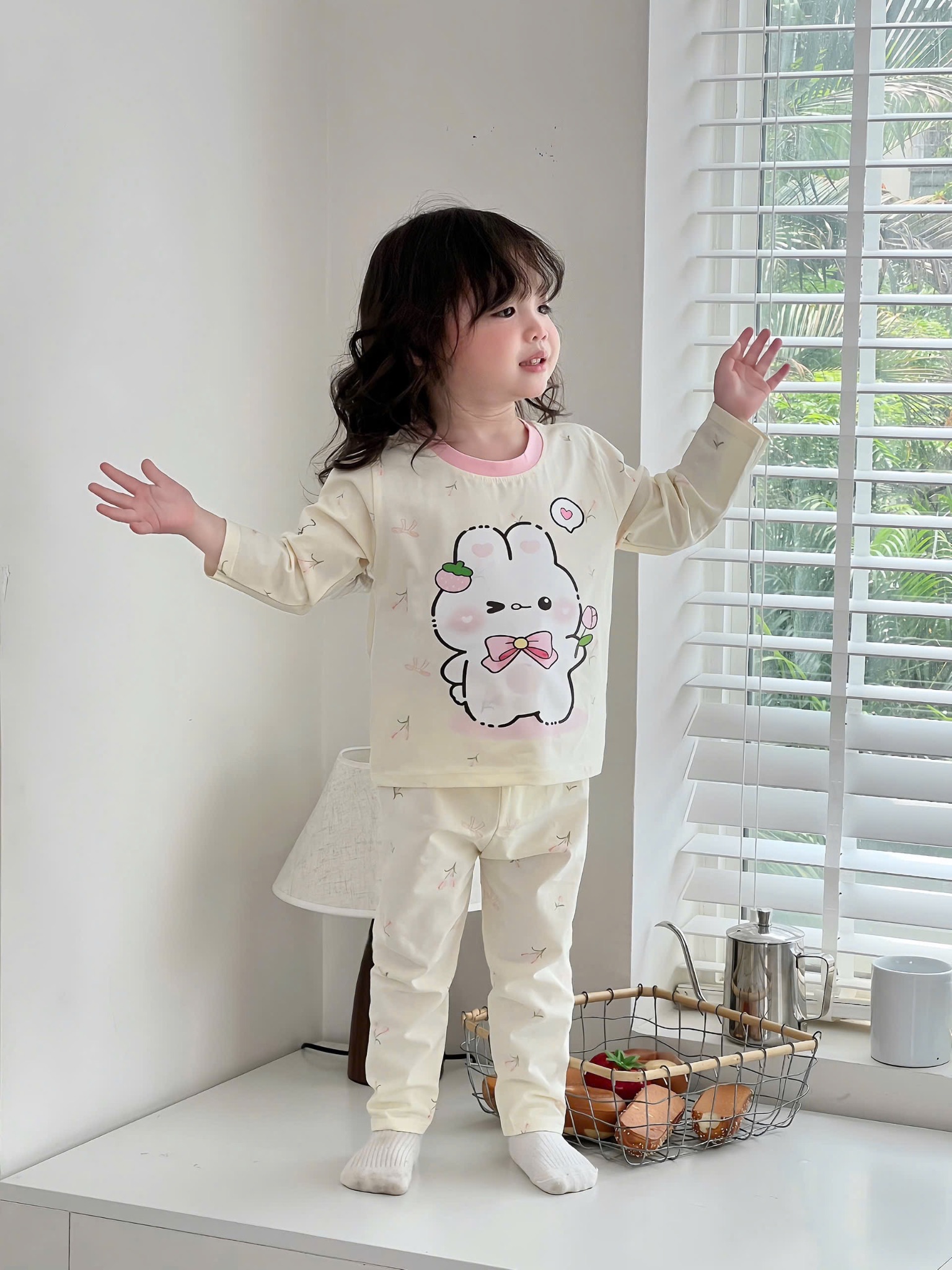 SÉT 2 BỘ MÈO THỎ BE KẺ HỒNG CHO BG