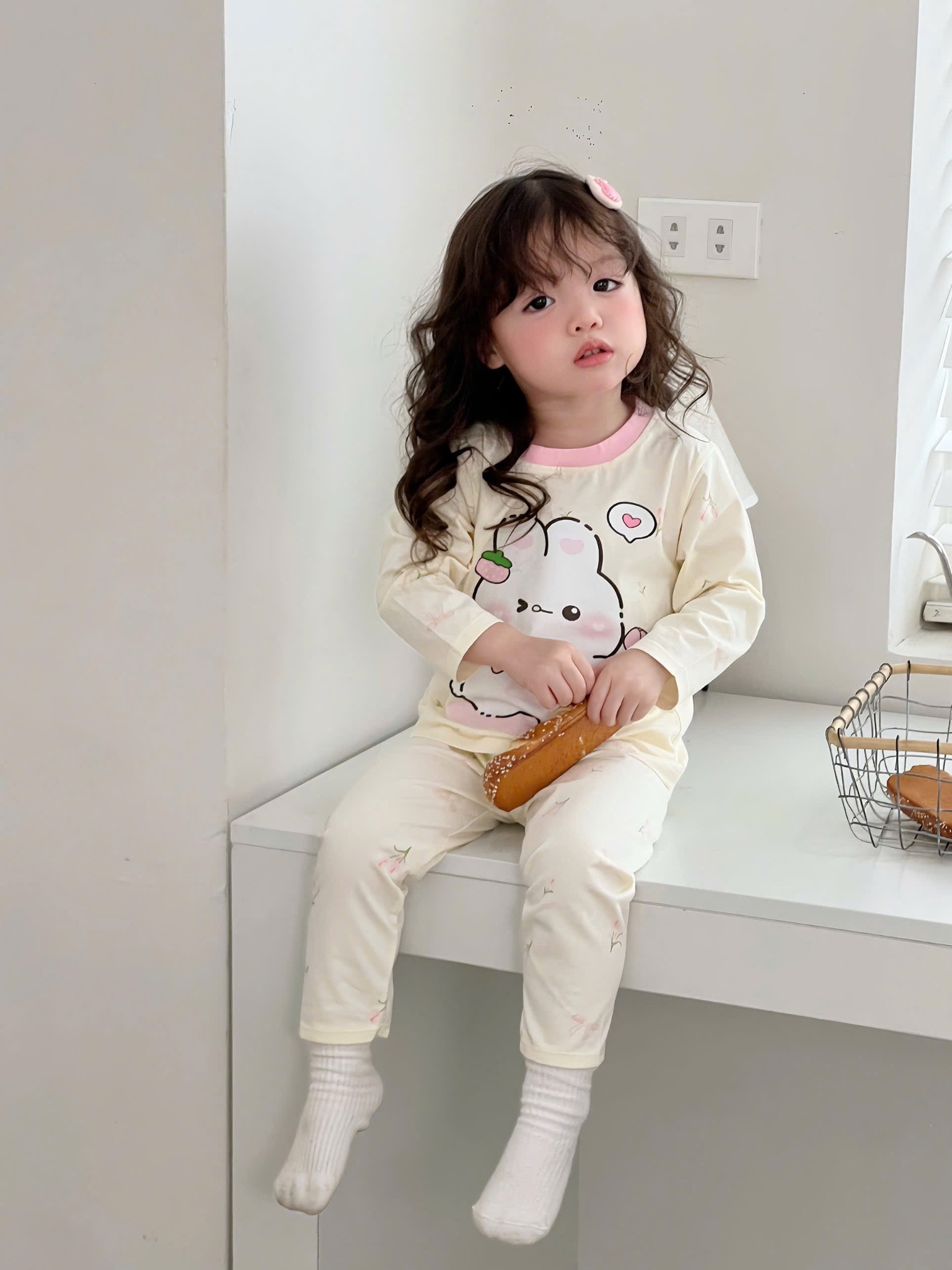 SÉT 2 BỘ MÈO THỎ BE KẺ HỒNG CHO BG