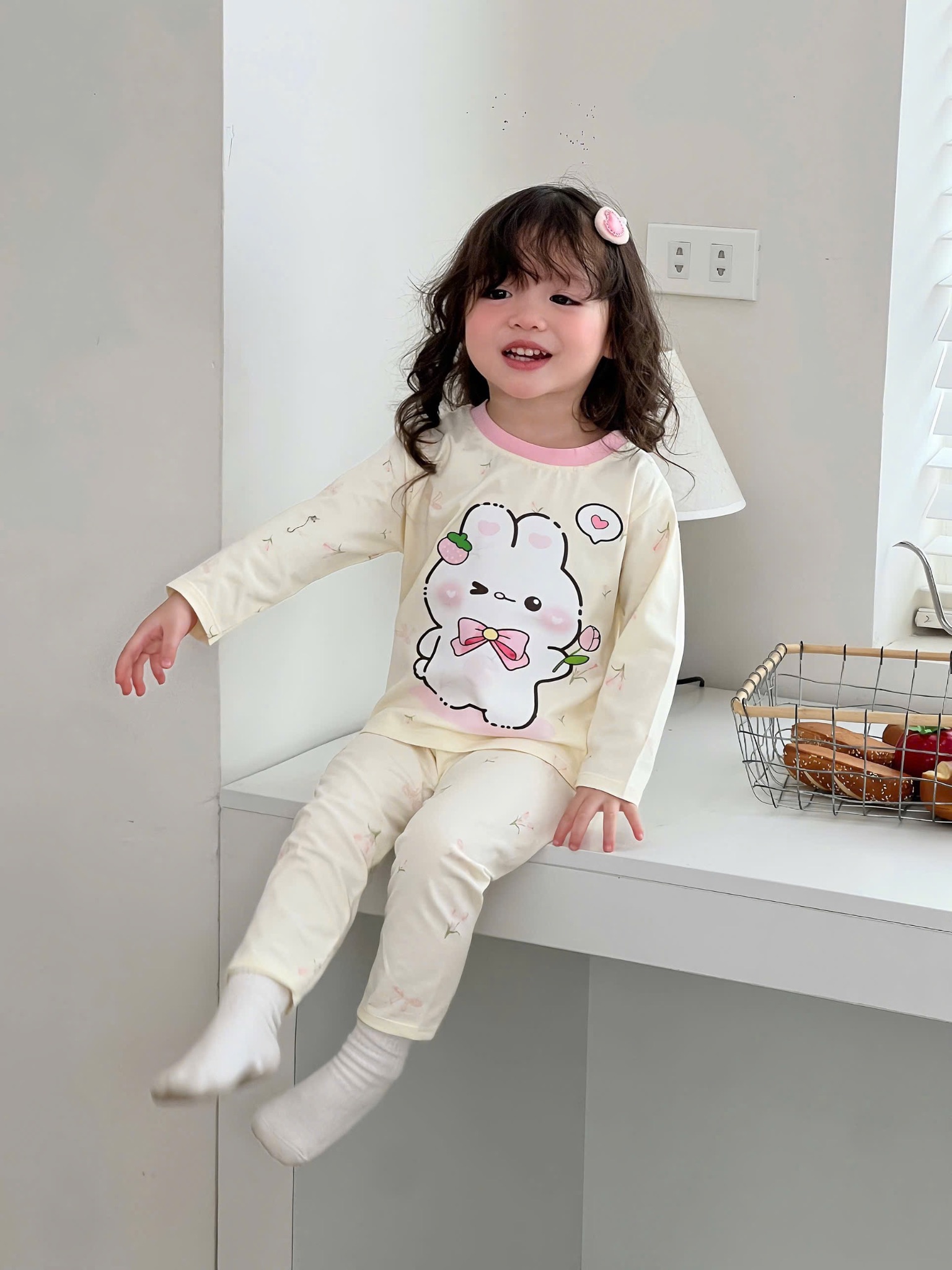 SÉT 2 BỘ MÈO THỎ BE KẺ HỒNG CHO BG