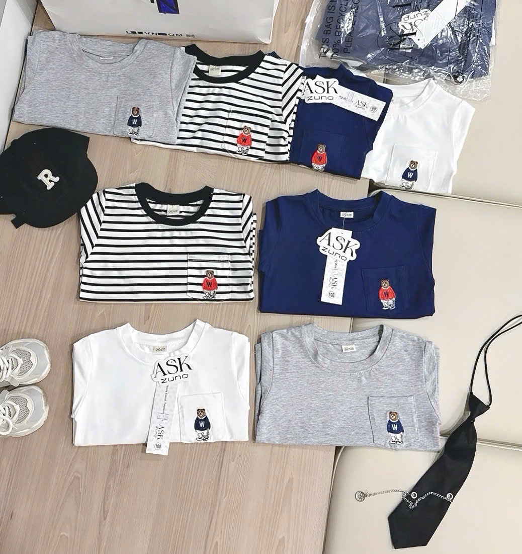 SÉT 4 ÁO THUN DÀI TAY THAN GHI KẺ TRẮNG CHO BT