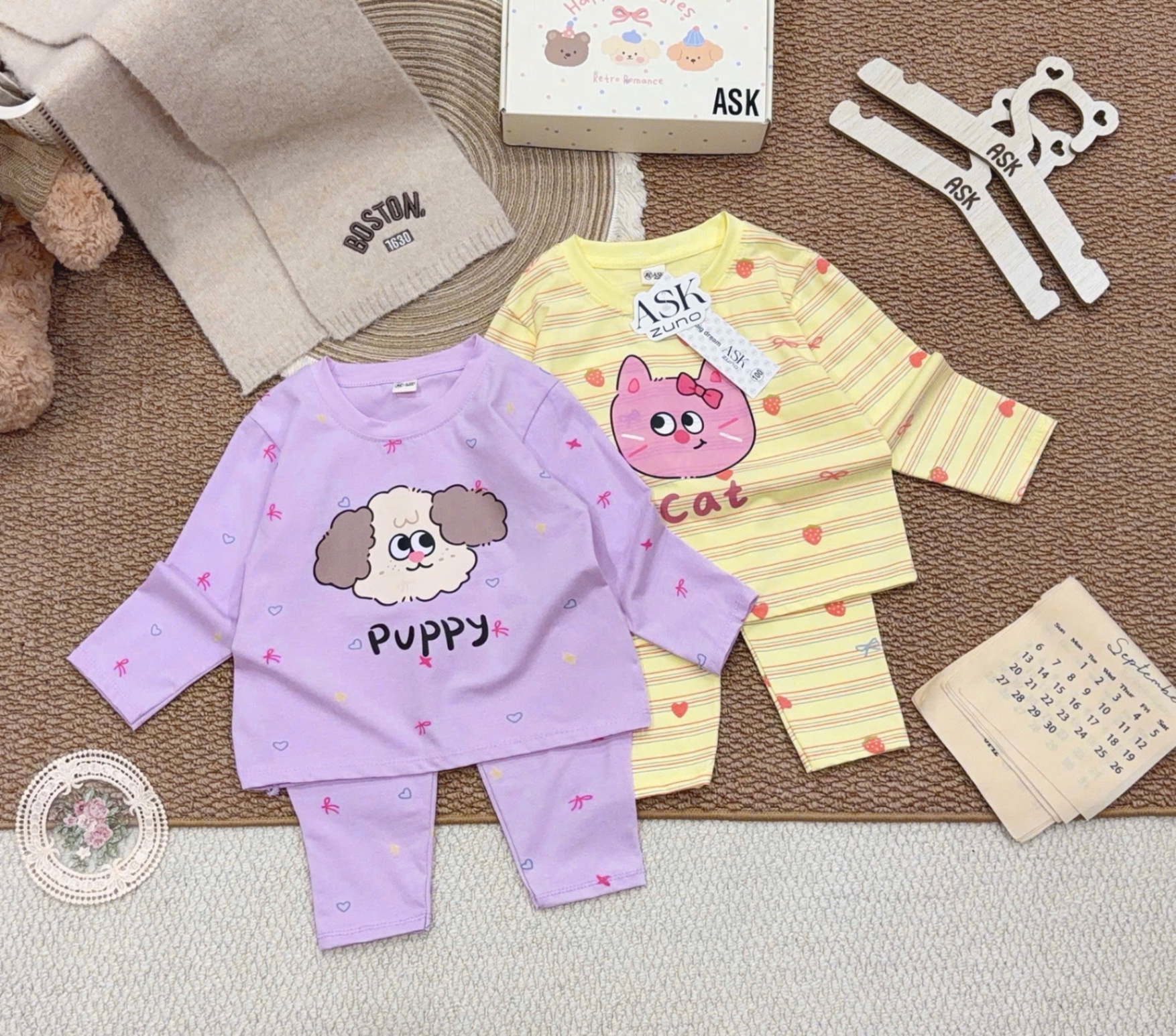 SÉT 2 BỘ PUPPY THU ĐÔNG VÀNG TÍM CHO BG